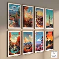 Tarija Poster South America Print | Bolivian Wall Decor among other city posters on a modern wall display.