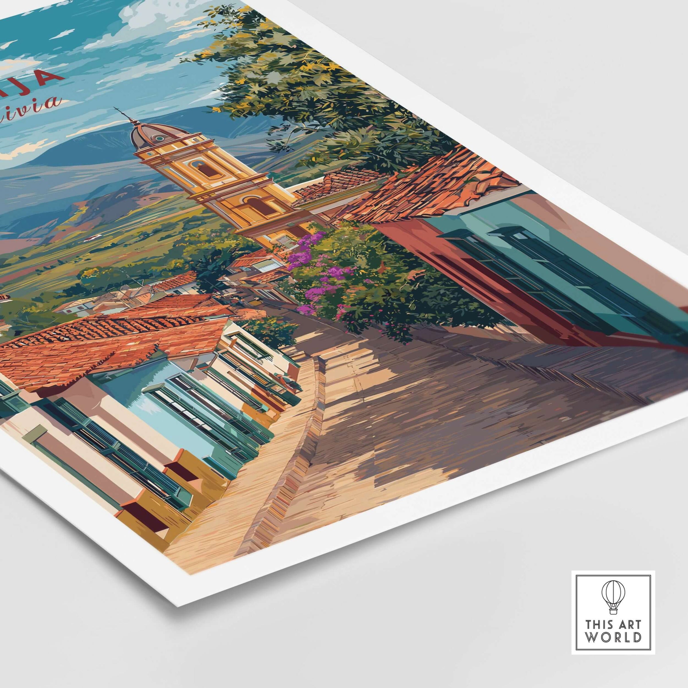 Tarija Poster South America Print | Bolivian Wall Decor showcasing a beautiful street view in Tarija, Bolivia.