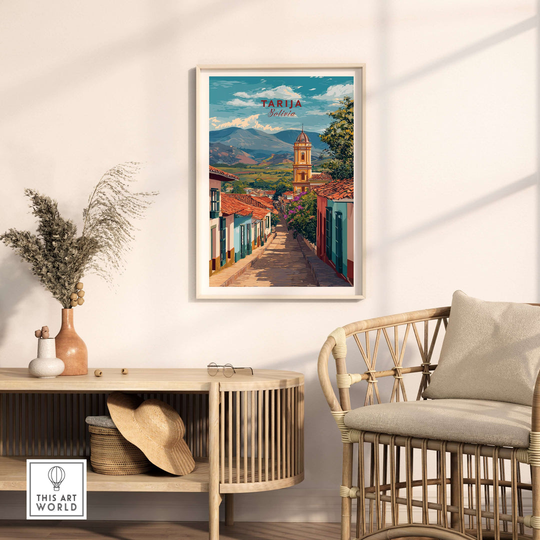 Tarija Poster South America Print | Bolivian Wall Decor featuring a scenic street view in Tarija.