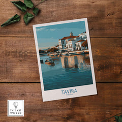 Tavira Algarve Poster, Portugal Travel Print, Wall Art showcasing Tavira's charming waterfront.