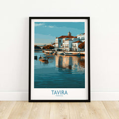 Tavira Algarve Poster, Portugal Travel Print, Wall Art featuring a picturesque view of Tavira in the Algarve.