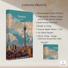 Tehran Wall Art Print | Milad Tower Cityscape Travel Poster showcasing high-quality giclée canvas print.