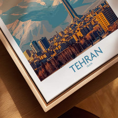 Tehran Poster | Iran Canvas Print showcasing vibrant Tehran cityscape with mountains in the background.