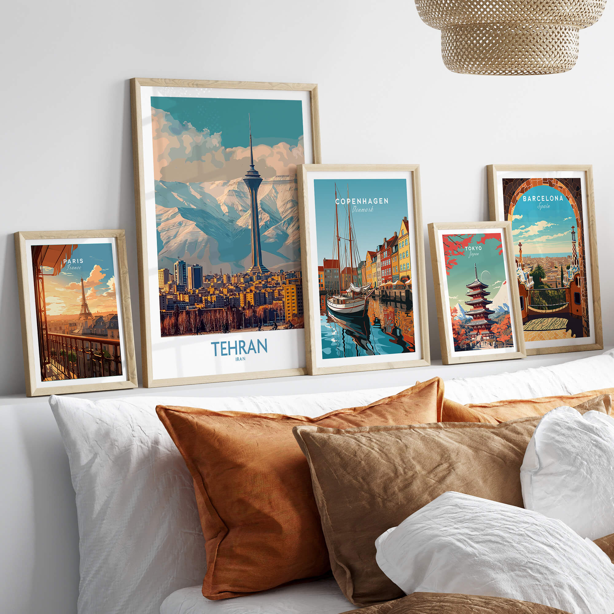 Tehran Poster | Iran Canvas Print featuring a cityscape with modern and traditional architecture.
