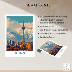 Tehran Poster | Iran Canvas Print featuring iconic skyline and mountains, perfect for art enthusiasts.