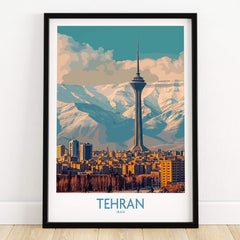 Tehran Poster | Iran Canvas Print featuring a stunning view of Tehran's skyline and mountains.