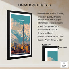 Tehran Wall Art Print | Milad Tower Cityscape Travel Poster framed art print showcasing modern skyline decor.