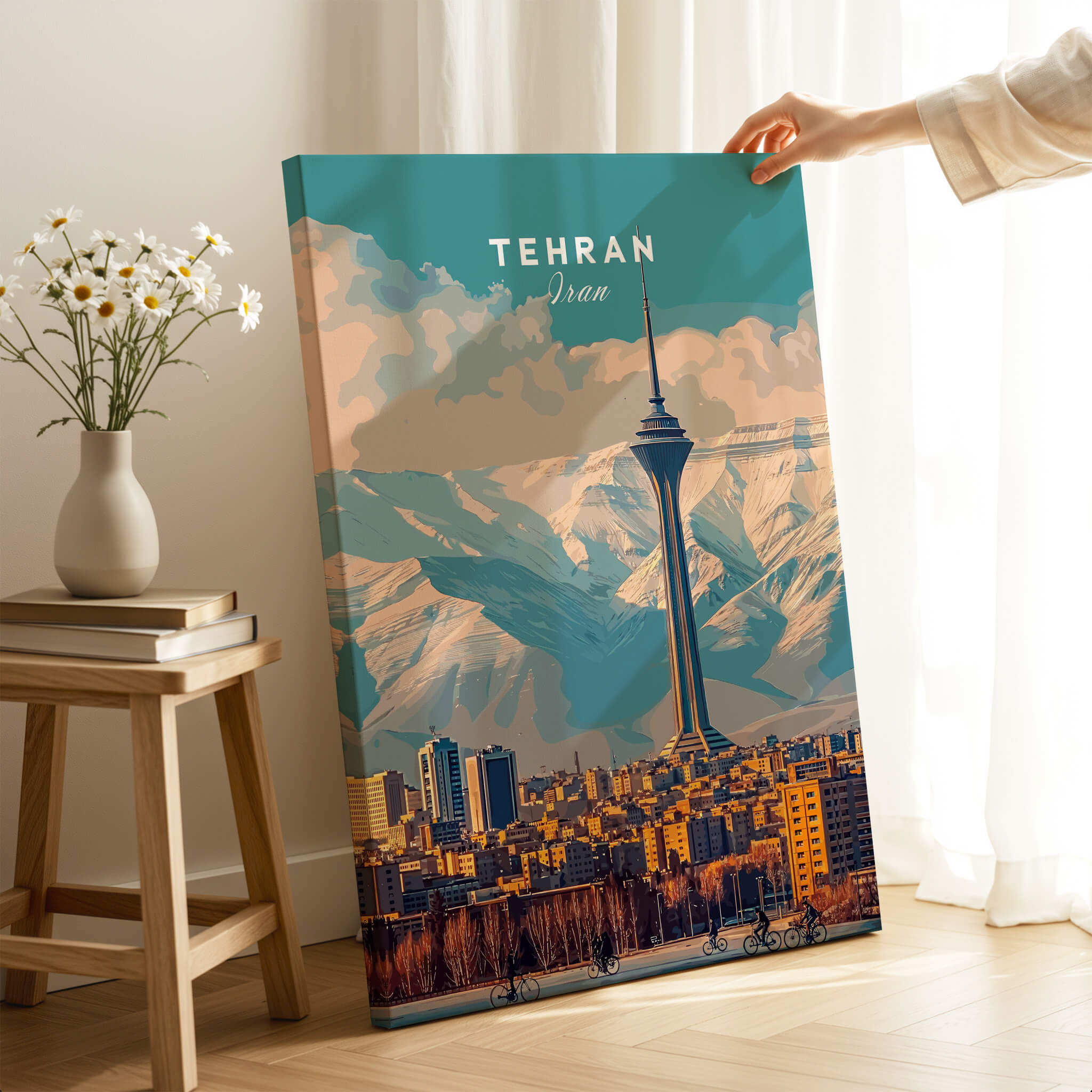 Tehran Wall Art Print | Milad Tower Cityscape Travel Poster featuring the Milad Tower and Tehran skyline.