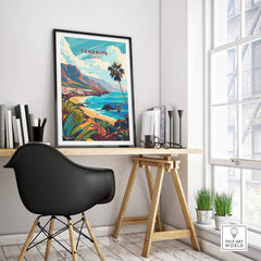 Tenerife - Canary Islands Art Print displayed on a desk with a stylish chair and plants in a bright room.