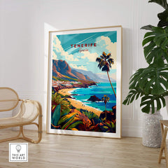 Tenerife - Canary Islands Art Print featuring vibrant scenery of Spain with palm trees and colorful landscapes.