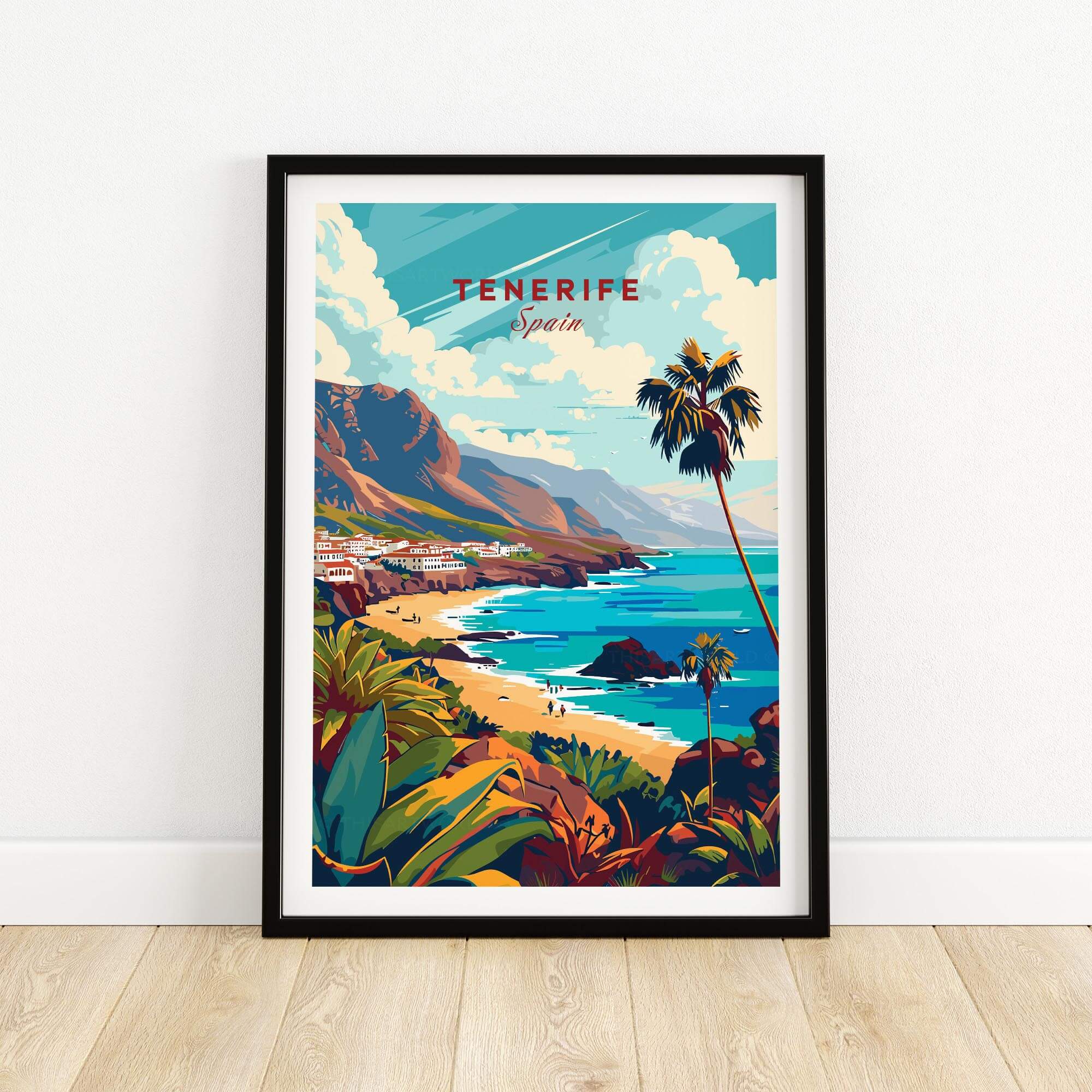 Tenerife - Canary Islands Art Print featuring vibrant coastal scenery and palm trees in Spain.