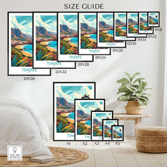 Tenerife - Canary Islands Poster size guide showcasing various print sizes in a stylish home setting.