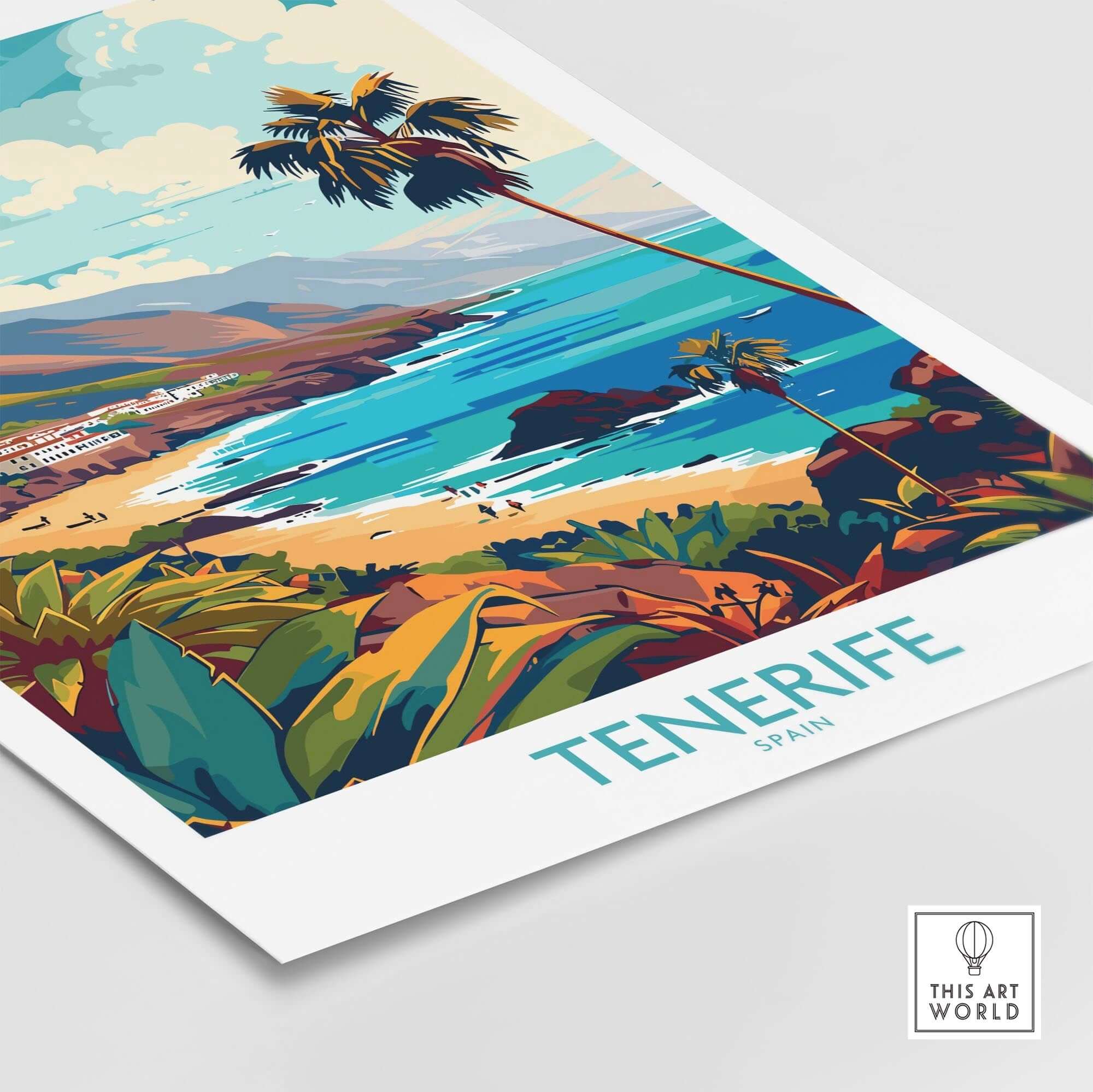 Tenerife - Canary Islands Poster showcasing serene beaches and lush landscapes of Tenerife, Spain.