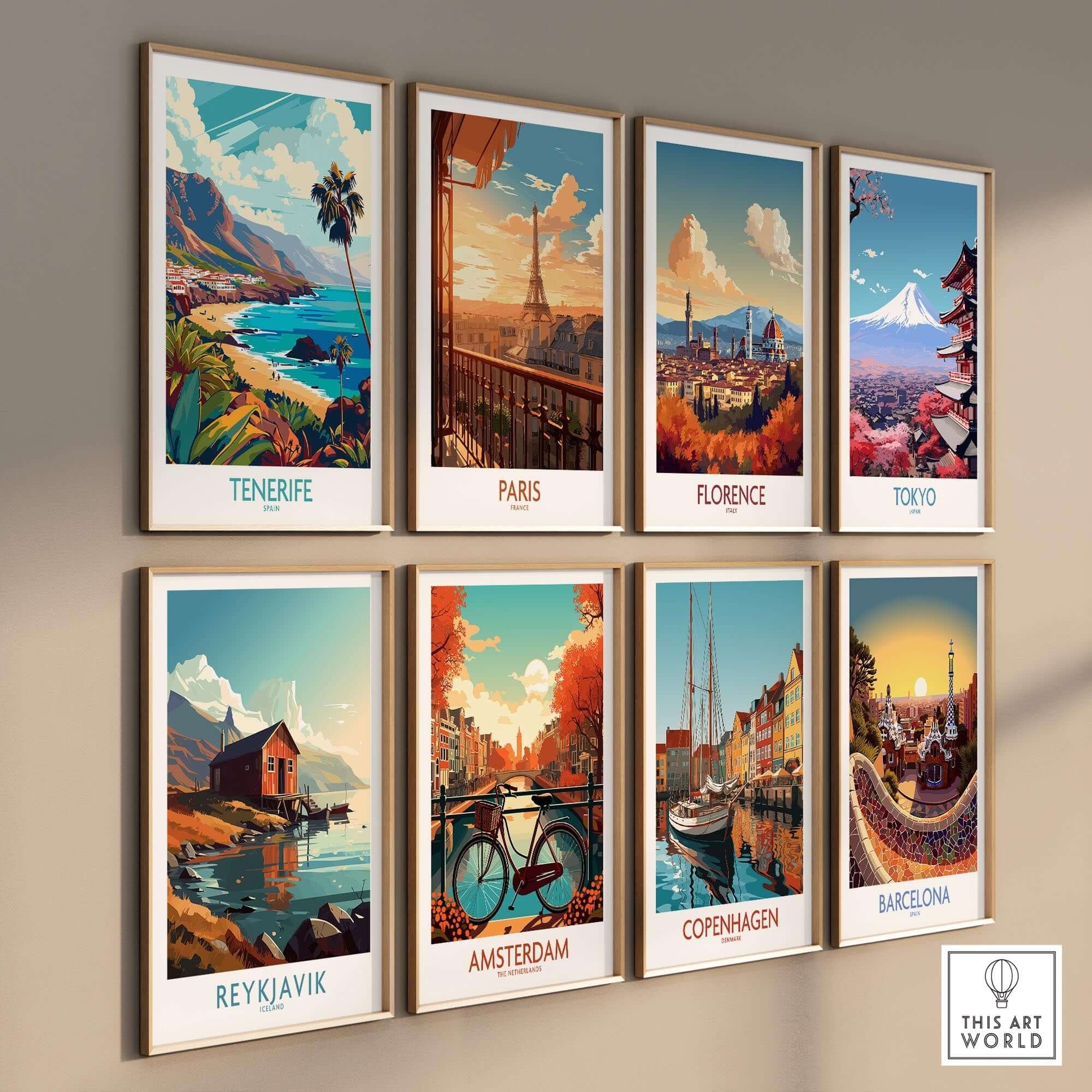 Tenerife - Canary Islands Poster among travel prints from Paris, Florence, Tokyo, and more on a wall