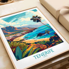 Tenerife - Canary Islands Poster showcasing vibrant beach scenery and greenery, perfect for home decor.