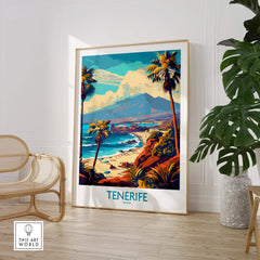 Tenerife Poster - Canary Islands showcasing stunning landscapes and palm trees in a stylish home setting.
