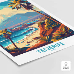 Tenerife Poster - Canary Islands showcasing stunning beach scenery and palm trees in vibrant colors.