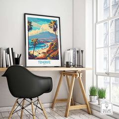 Tenerife Poster - Canary Islands displayed in a stylish interior, showcasing vibrant landscapes and island charm.