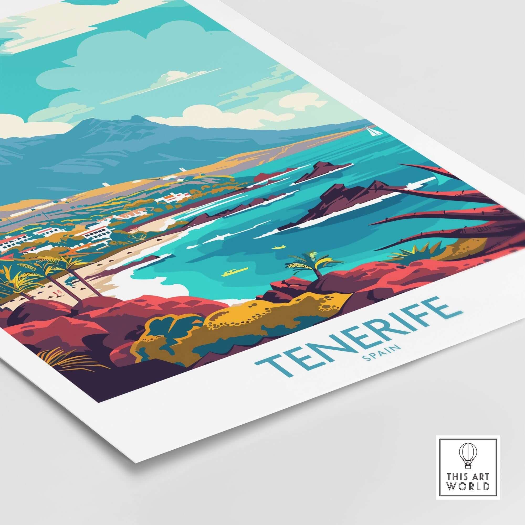 Tenerife - Poster Print featuring vibrant coastal landscape and tropical elements, perfect for home decor.