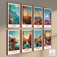 Tenerife - Poster Print featuring vibrant tropical design among famous city prints in a stylish gallery wall arrangement.