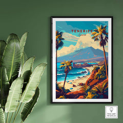 Tenerife Print - Canary Islands showcasing a vibrant coastal scene with palm trees and mountains.