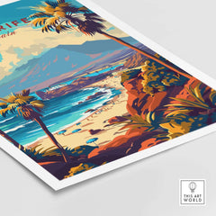 Tenerife Print - Canary Islands showcasing a vibrant beach landscape with palm trees and mountains.
