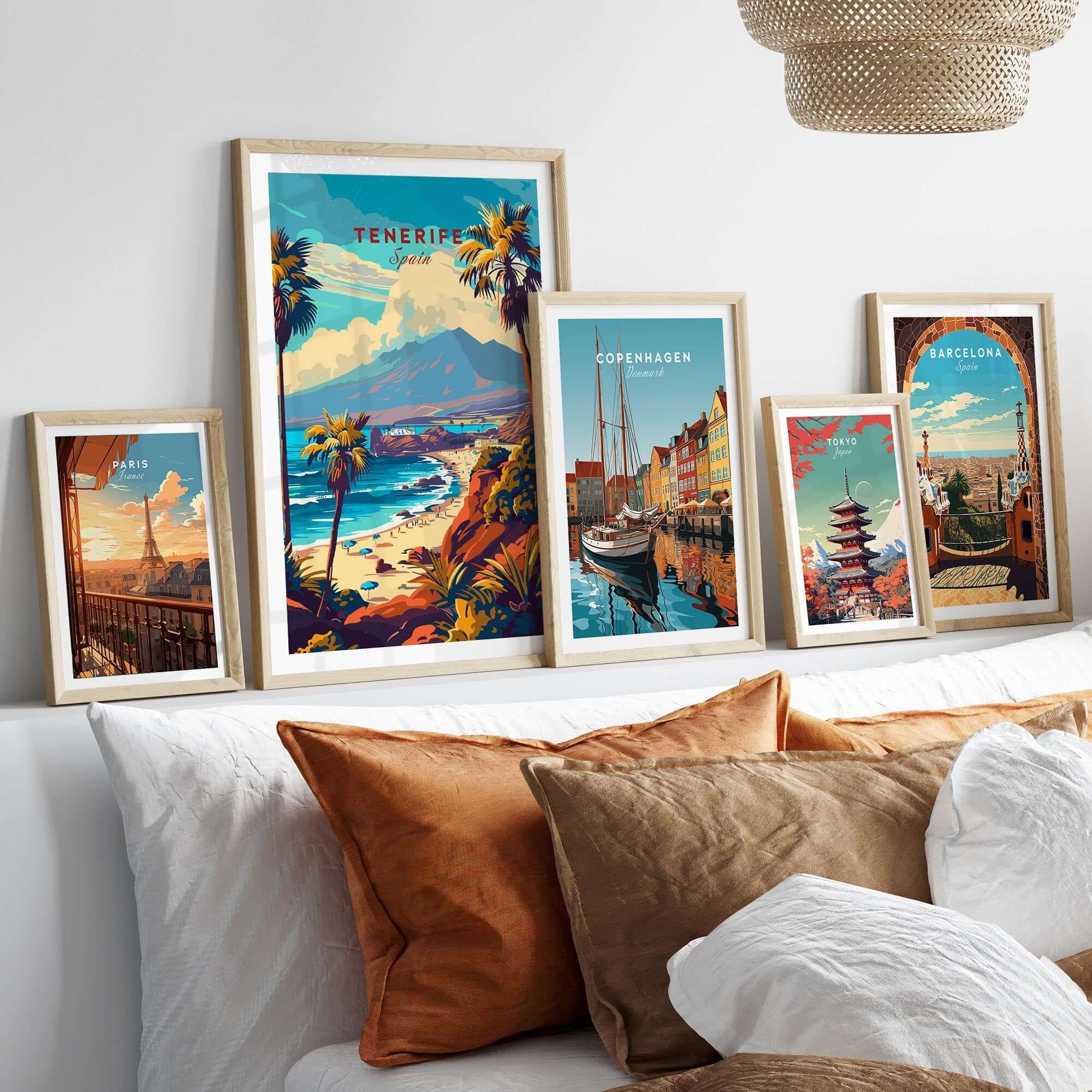 Tenerife Print - Canary Islands wall art displayed in a modern living room with warm accents and scenic prints.