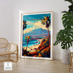 Tenerife Print - Canary Islands showcased in a stylish interior setting, featuring vibrant colors and tropical scenery.