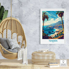 Tenerife Travel Poster - Canary Islands in a stylish interior setting with tropical decor.