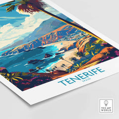 Tenerife Travel Poster - Canary Islands showcasing vibrant landscapes and beaches of Tenerife, Spain.