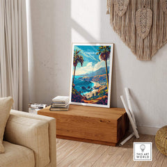 Tenerife Travel Print - Canary Islands vibrant wall art featuring beaches and palm trees.