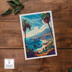 Tenerife Travel Print - Canary Islands vibrant wall art of the sunny coast and palm trees in the Canary Islands.