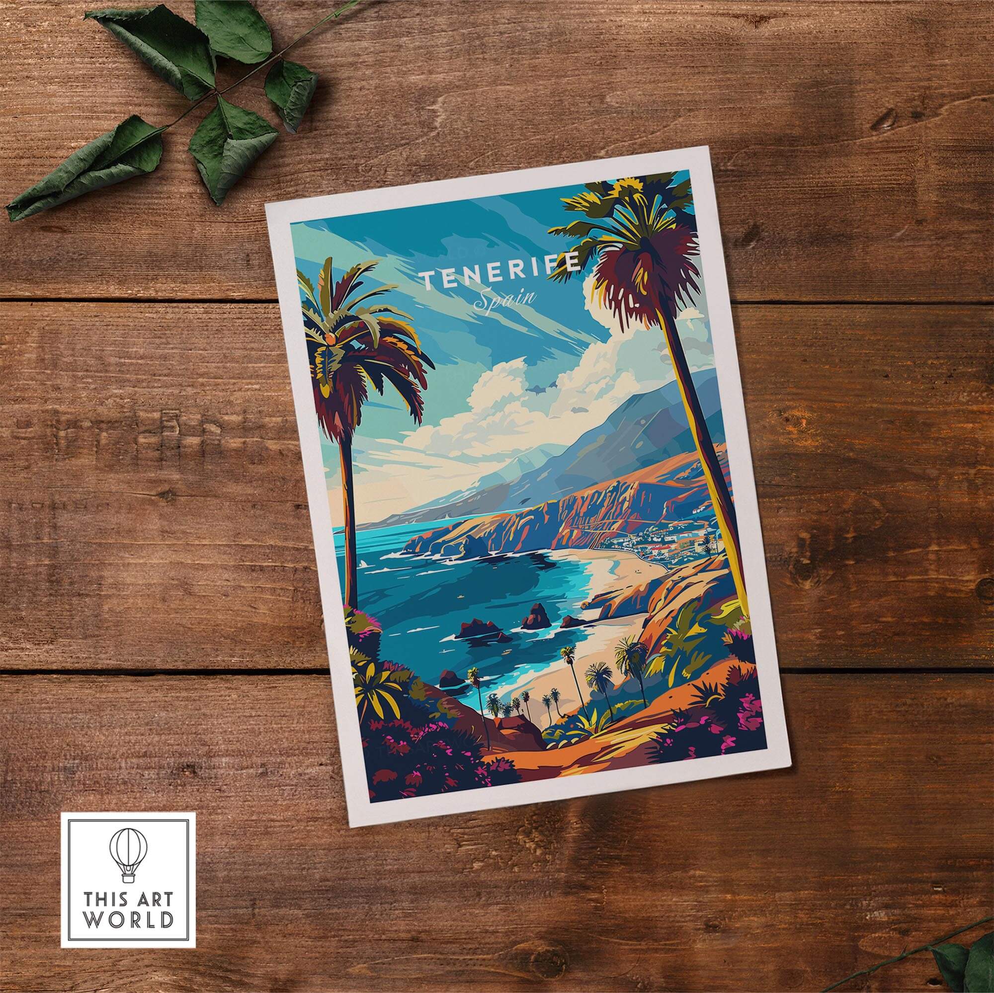 Tenerife Travel Print - Canary Islands vibrant wall art of the sunny coast and palm trees in the Canary Islands.
