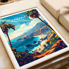 Tenerife Travel Print - Canary Islands capturing stunning coastal scenery with vibrant colors and palm trees.