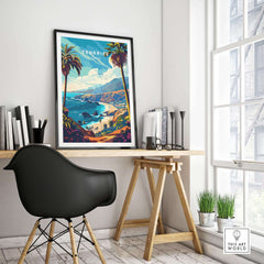 Tenerife Travel Print - Canary Islands displayed in modern interior with desk, plant, and books.