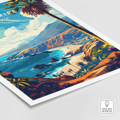 Tenerife Travel Print - Canary Islands vibrant illustration of sandy beaches and palm trees.