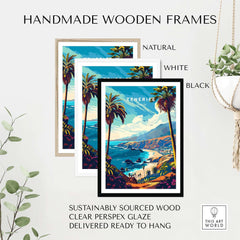 Tenerife Travel Print - Canary Islands framed in handmade wooden frames: natural, white, and black options.