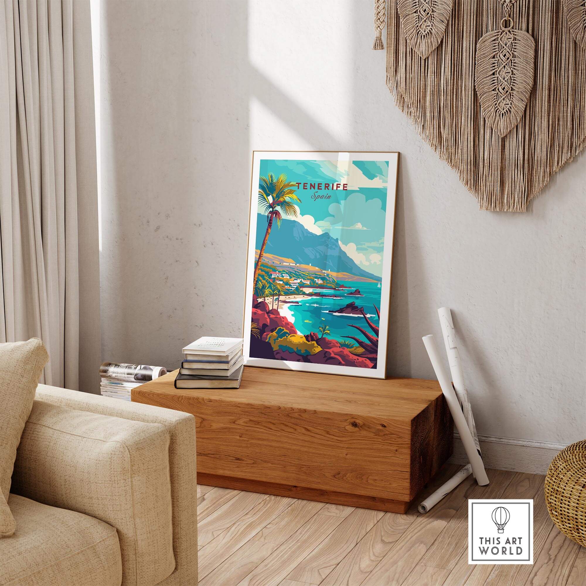 Tenerife - Wall Art Print - Canary Islands displayed in a stylish home decor setting, highlighting vibrant colors and scenic views.