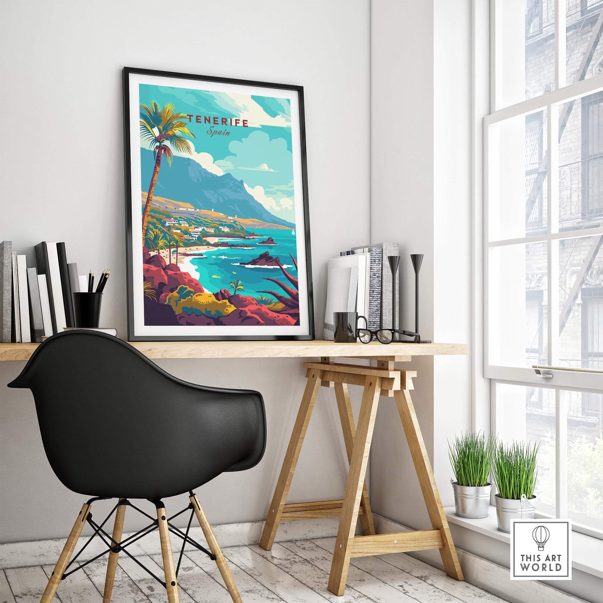 Tenerife - Wall Art Print - Canary Islands displayed in a modern home office setting with stylish decor.
