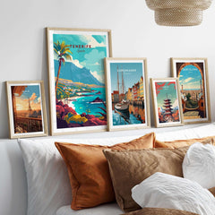 Tenerife - Wall Art Print - Canary Islands displayed among other travel-themed prints in a stylish setting.
