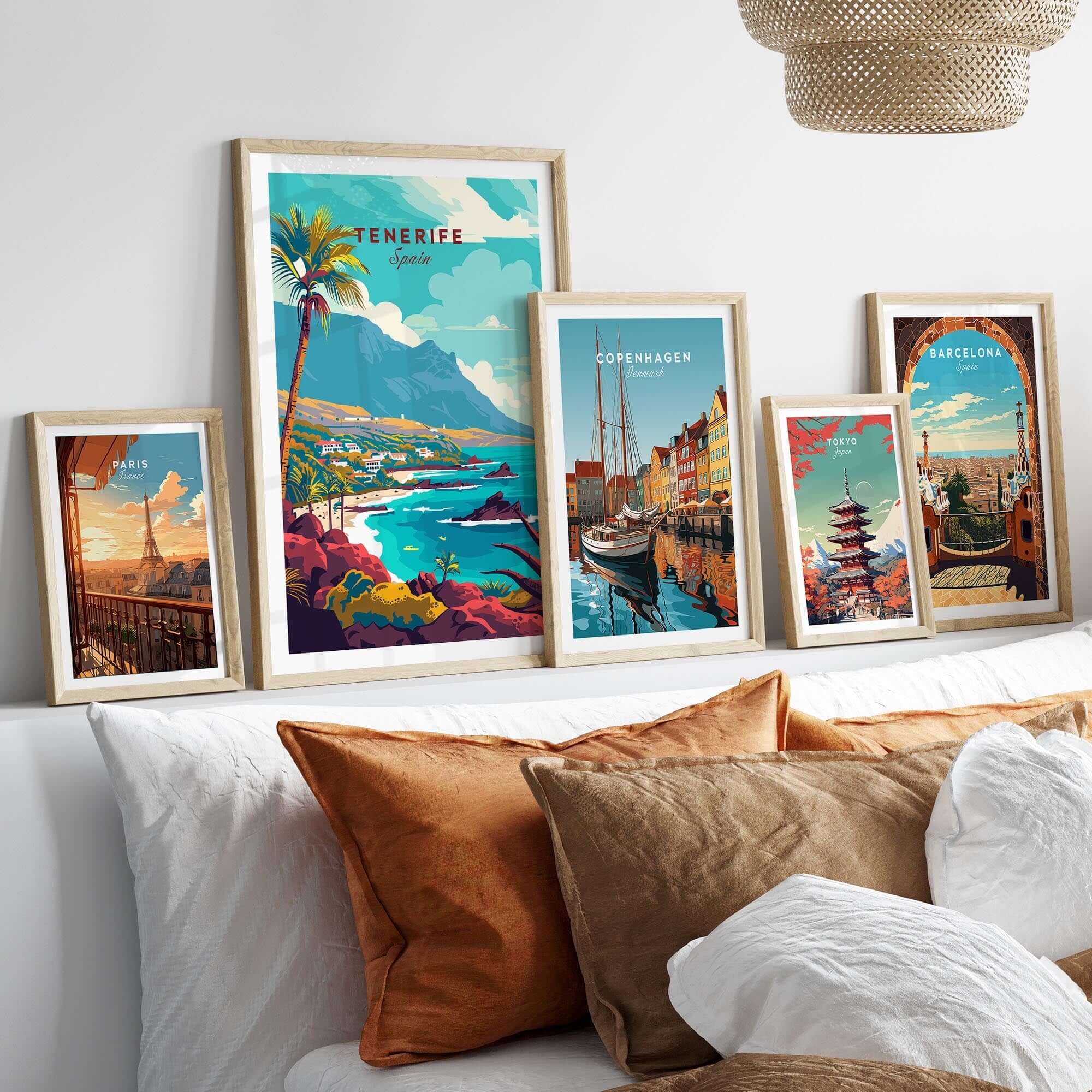 Tenerife - Wall Art Print - Canary Islands displayed among other travel-themed prints in a stylish setting.