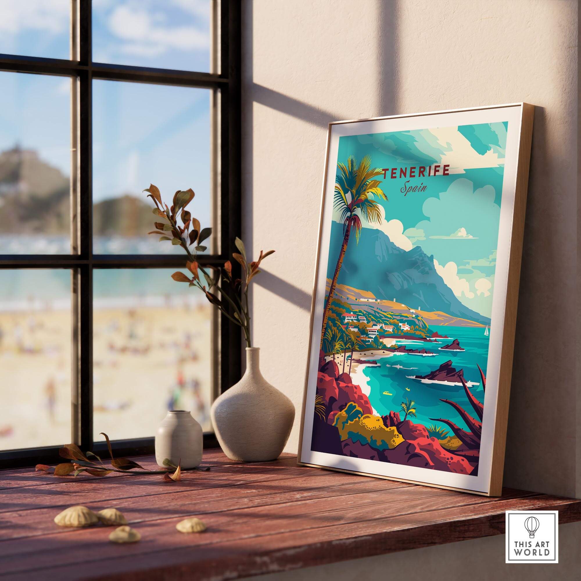 Tenerife - Wall Art Print - Canary Islands displayed in a stylish interior with beach view.
