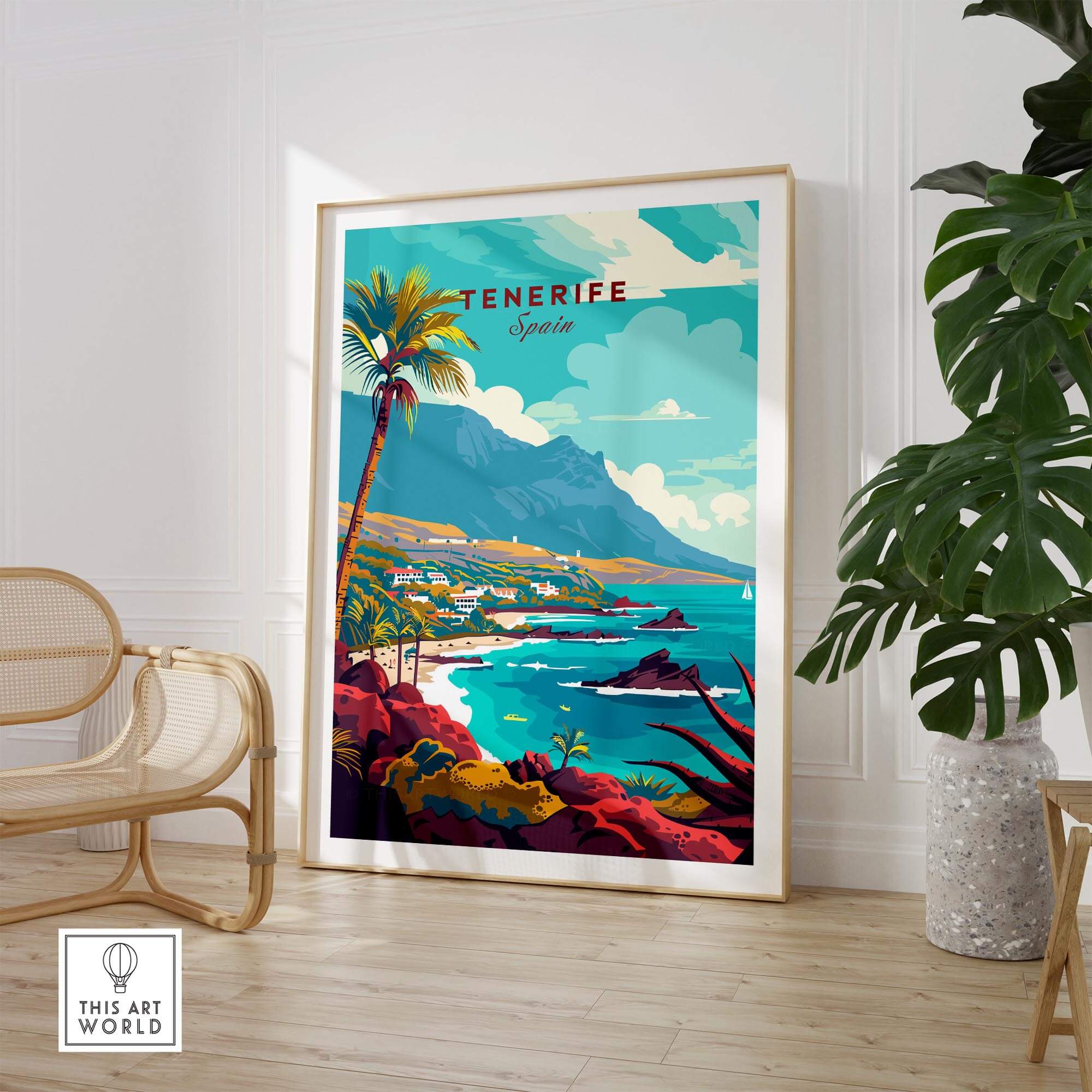 Tenerife - Wall Art Print - Canary Islands showcasing vibrant beach and mountains in Spain.
