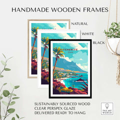 Tenerife - Wall Art Print - Canary Islands displayed in handmade wooden frames in natural, white, and black options.