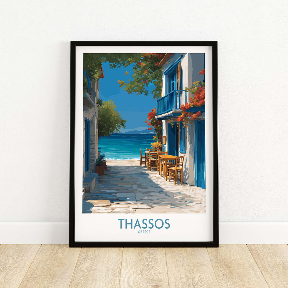 Thassos Greece Print | Island Beach Poster featuring a serene view of a street by the beach in Thassos.