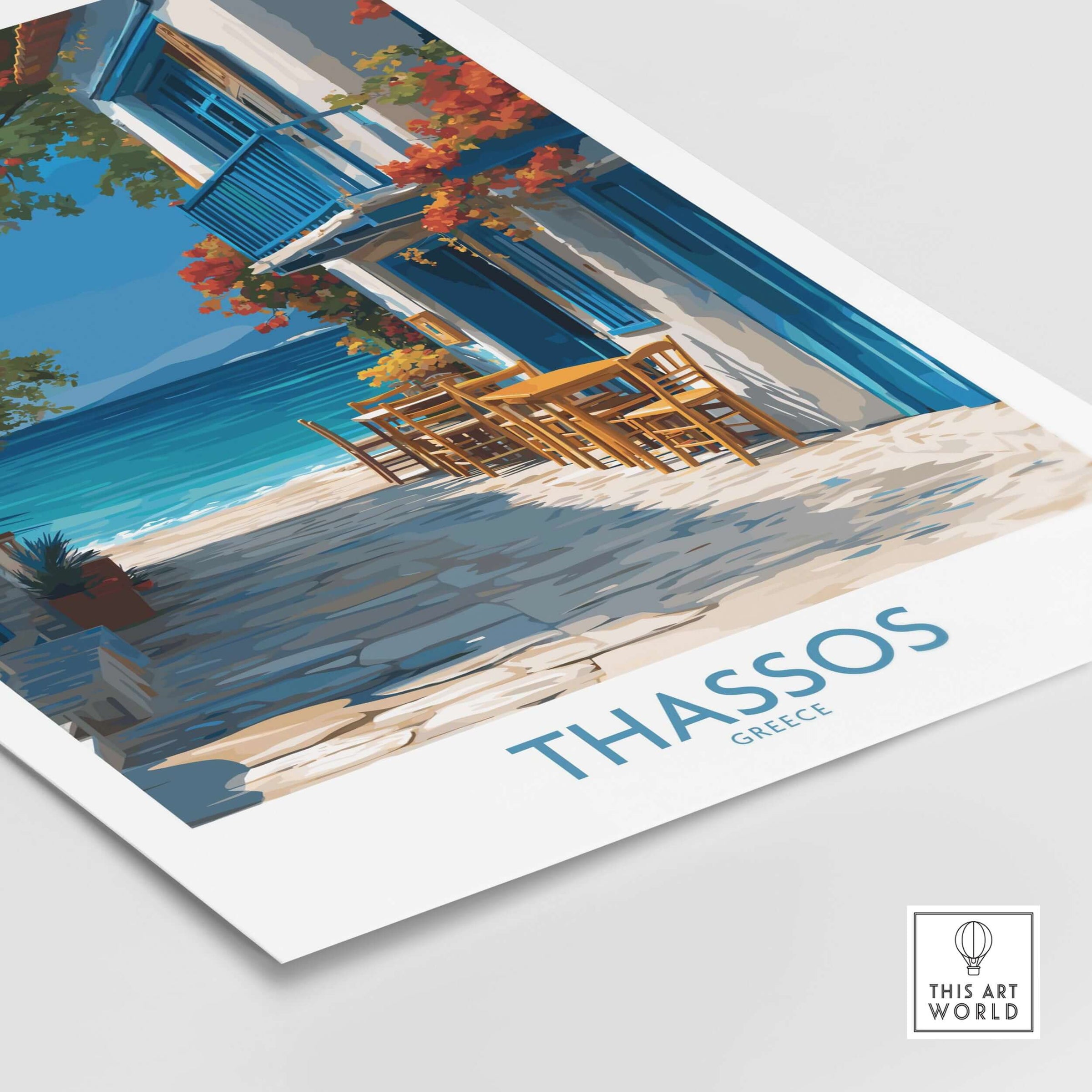 Thassos Greece Print | Island Beach Poster showcasing a picturesque street with crystal-clear waters.