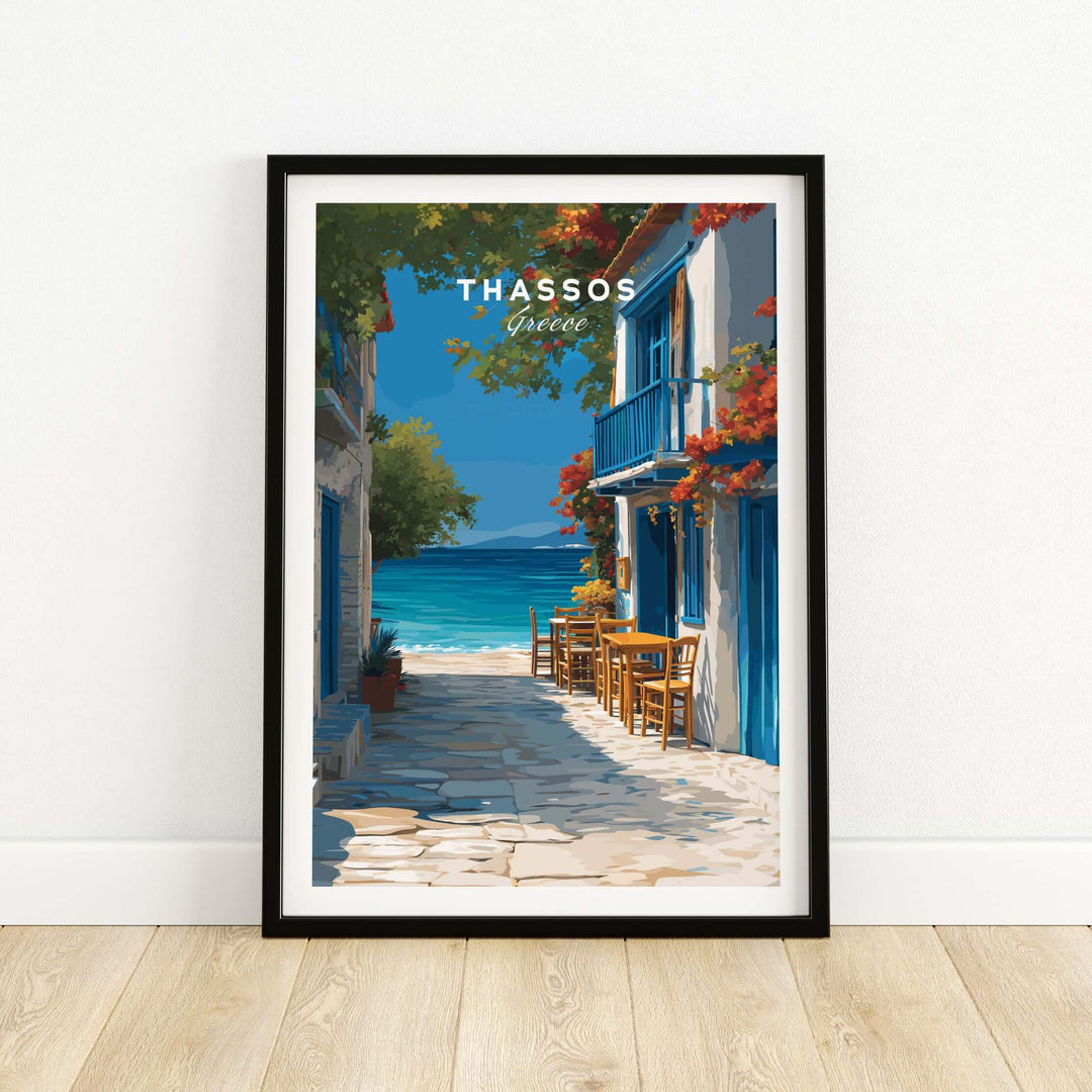 Thassos Poster | Greek Island Wall Decor featuring vibrant coastal views and charming architecture.