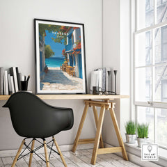 Thassos Poster | Greek Island Wall Decor showcasing coastal views in a stylish interior setting.