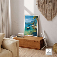 Thassos Print | Greek Home Wall Art featuring a serene coastal scene in vibrant Mediterranean colors.