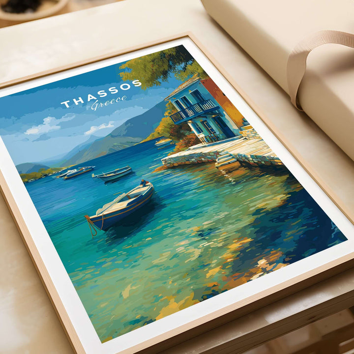 Thassos Print | Greek Home Wall Art featuring serene coastal scene with vibrant Mediterranean colors.
